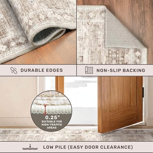 Hazo Haus Washable Neutral Farmhouse Living Room Rug, 4x6 Area Rugs - Image 4