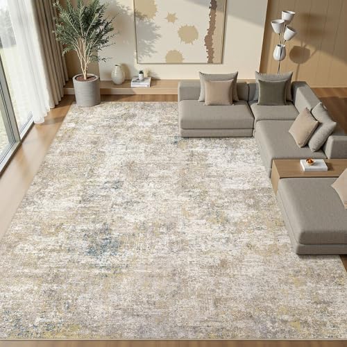 10x12 Area Rugs for Living Room Washable Abstract Rug Brown Blue by Natunest