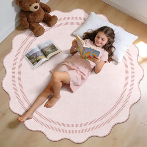 Washable 5ft Area Rugs for Living Room, Solid Pink Non Slip Rugs for Bedroom - Image 7