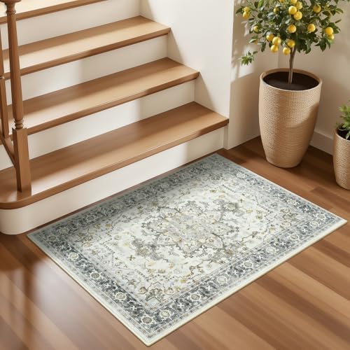 Lofus 2x3 Washable Rug for Entryway Bathroom, Taupe Grey Vintage Door Mats - Image 3