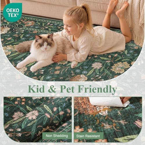 DUKINO 9x12 Area Rug for Living Room, Vintage Floral Washable Rug - Image 4