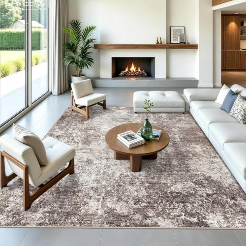 10x10 Square Living Room Area Rug – Washable Non-Slip Modern Large Rug by BYYVOORugsforYourHome