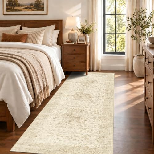 Beige Washable Runner Rug 2.6x8, Non Slip Vintage Rug Runners - Image 3