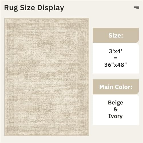 Soalmost 3x4 Rugs Non-Slip, Small Washable Kitchen Entryway Area Rug Beige - Image 4