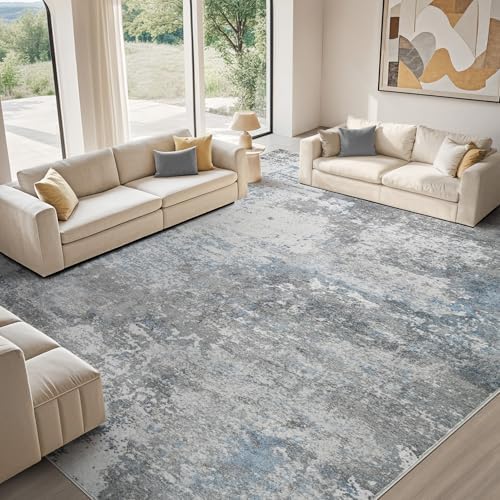 Area Rug Living Room-9X12 Abstract Washable Rug Grey Blue by MICGEEK