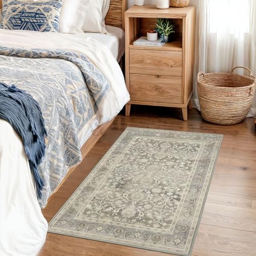 KUTA Vintage 2x3 Rugs for Entryway Washable Kitchen Area Rug Beige - Image 4