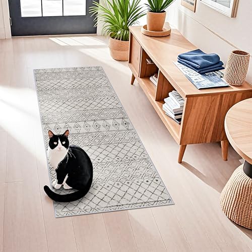 2x5 Rug Runner Moroccan: Washable Hallway Non Slip Runner Geometric Grey by BYYVOORugsforYourHome