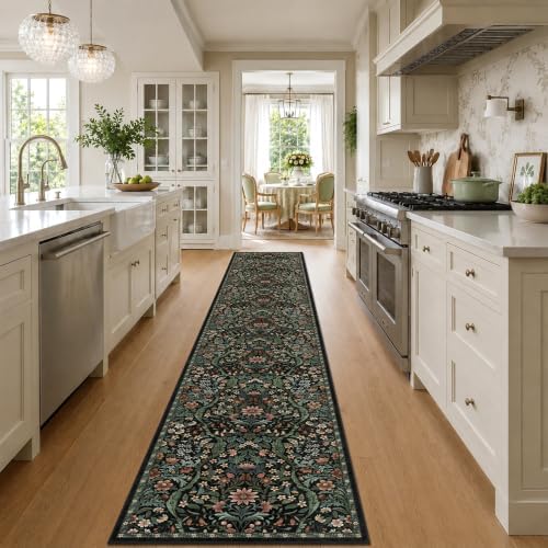 2x12 Floral Runner Rug for Hallway Washable Kitchen Runner Rug - Image 3