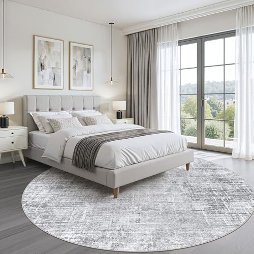 LOONGRUG Round Rug 7x7 Washable Neutral Modern Rug - Image 4
