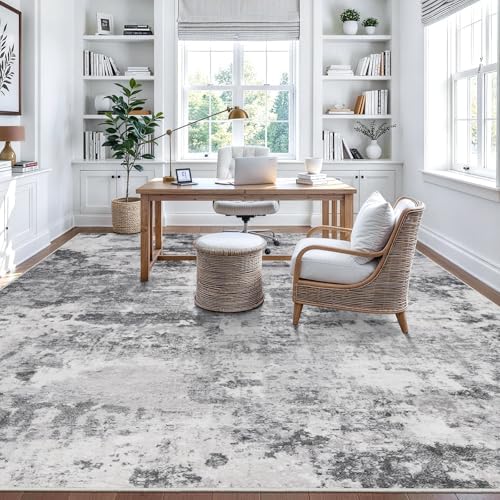 10x10 Area Rug for Living Room: Washable Abstract Non Slip Rugs Black Grey - Image 5