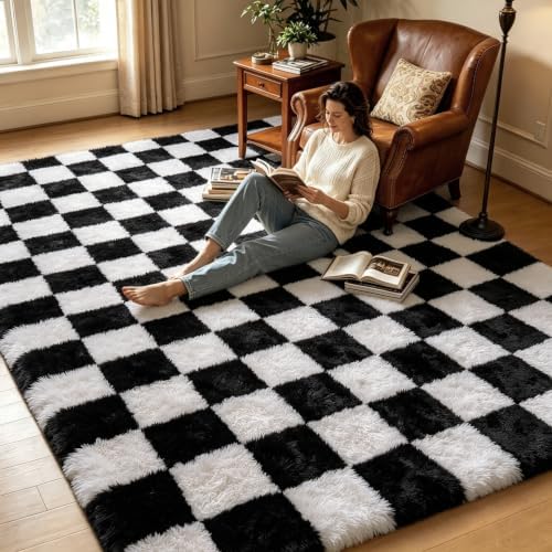 Black and White 2x4 Area Rugs for Bedroom, Fluffy Rug Small Bedside Carpet - Image 4