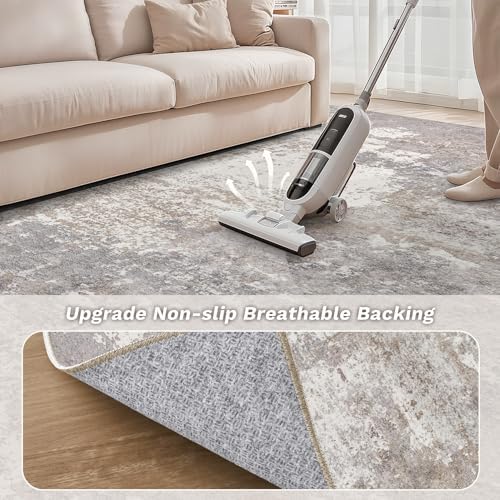 Area Rug Living Room-6X9 Abstract Washable Rug Grey Brown - Image 6