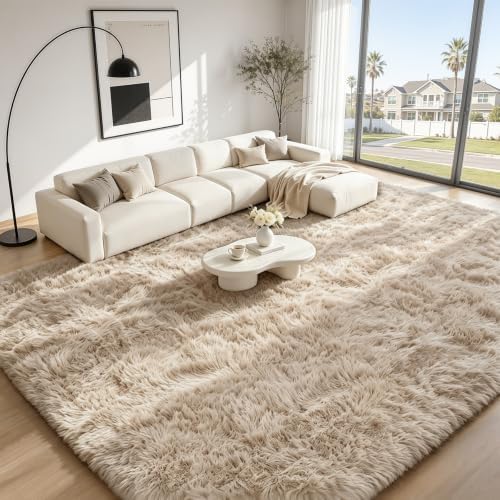 TENGTENGLINK 9x12 Fluffy Shag Area Rug Living Room Bedroom Washable Camel - Image 3