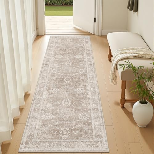 Madane Washable Runner Rug 2x6, Soft Kitchen Hallway Rug Brown/Sand by Madane
