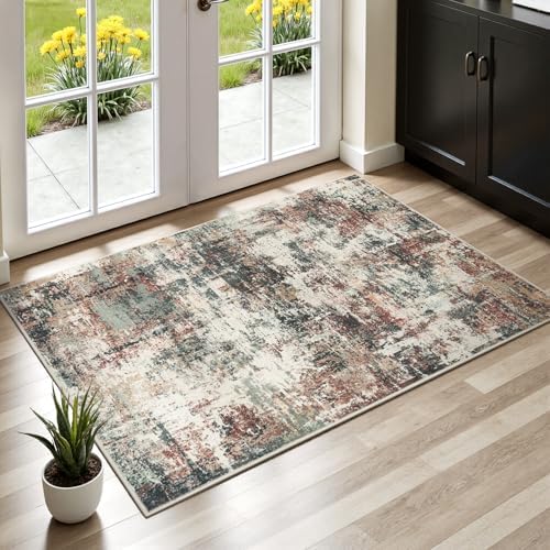 Rugflix 2x3 Entrance Rugs, Washable Rust Brown Green Entry Rug by RugflixAreaRugs