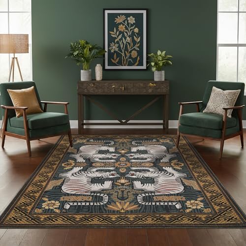 GarveeHome 4x6 Tiger Washable Rug Entryway Boho Bedroom Non Slip Vintage - Image 2