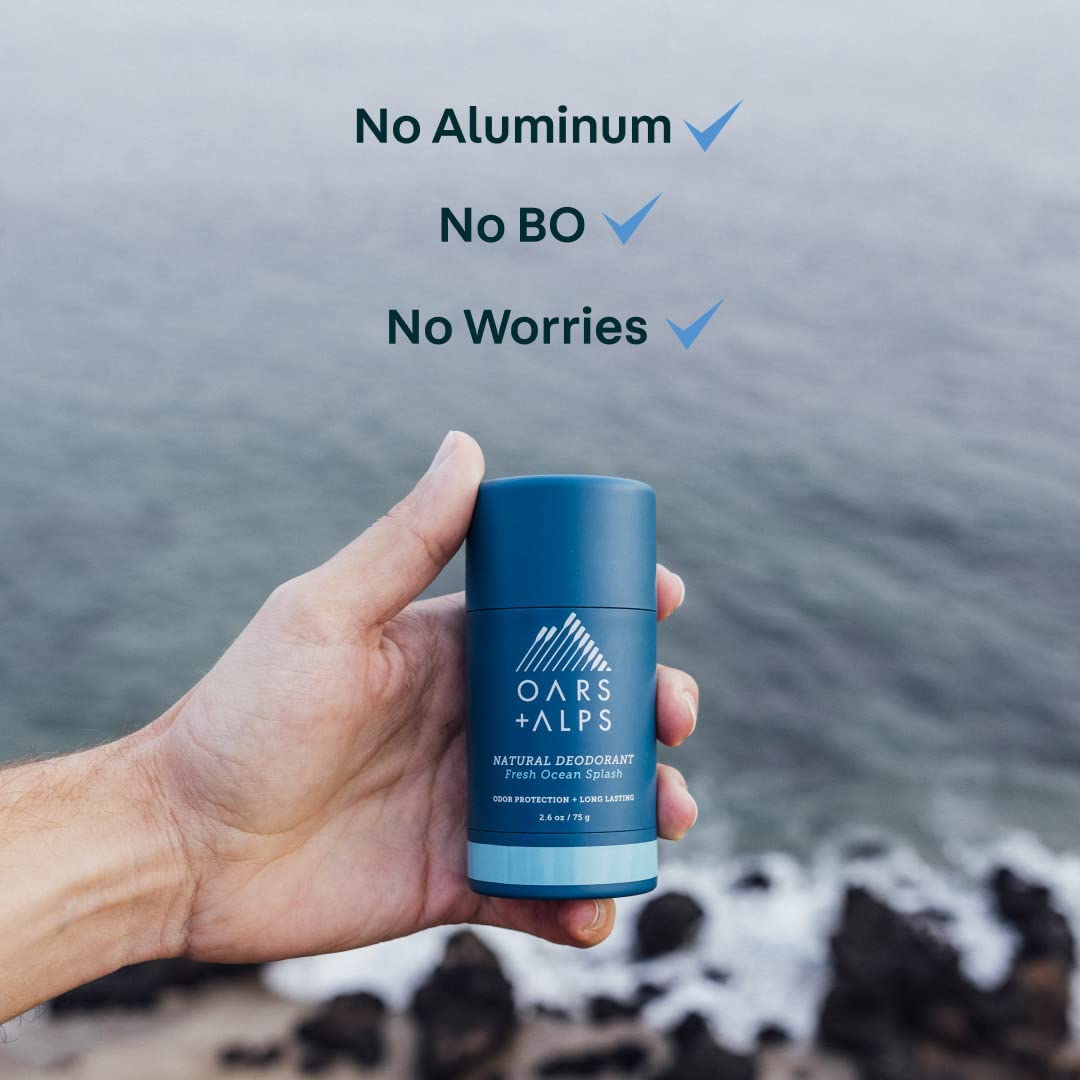Oars + Alps Aluminum Free Deodorant for Men and Women, Dermatologist Tested and Made with Clean Ingredients, Vegan, Fresh Ocean Splash, 2 Pack, 2.6 Oz Each