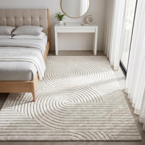 Washable Beige Solid Color 5x7 Area Rugs - Image 3