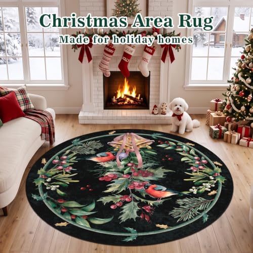 nesrt Black Christmas Round Washable Area Rugs 6ft Non Slip - Image 5