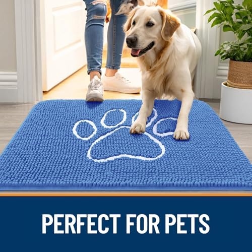 OLANLY Dog Door Mat for Muddy Paws 36x24, Paw Print Design Chenille Mud Mat - Image 6