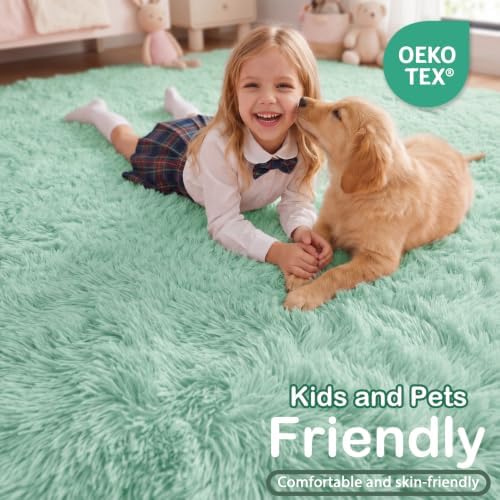 Sage Green Runner Rugs for Kids Bedroom Living Room Plush Fluffy Rug 2x6 Ft - Image 5