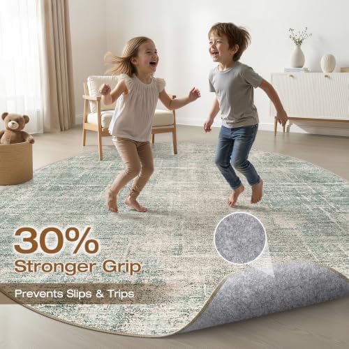 LOONGRUG Round Rug 7x7 Washable Neutral Modern Rug - Image 3