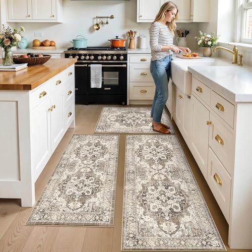 Washable Kitchen Rug Sets of 3: Boho Non-Slip Kitchen Mats by YOUFORTONG