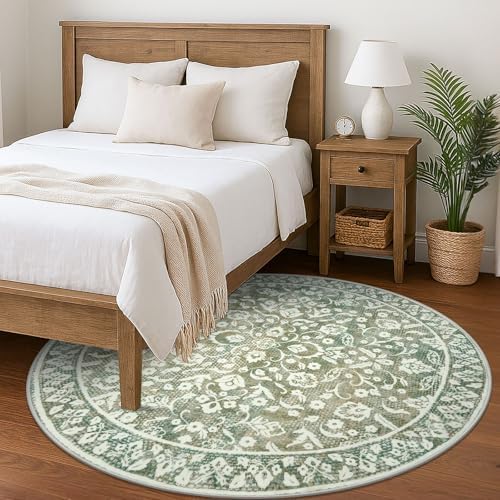 Vintage Washable Round Rug 5ft Circle Rug - Image 3