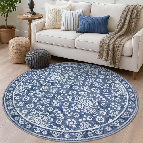 Vintage Washable Large Round Rug 6ft Circle Rug by SILOLOOM