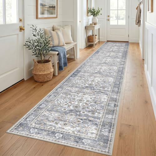KUTA Vintage Washable Long Hallway Runner Rug 3x16 Grey Blue by KUTA