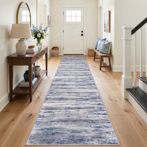 KOZYFLY Modern Wide Hallway Runner Rug 3x16 Washable Rug Runner Grey Blue by KOZYFLY