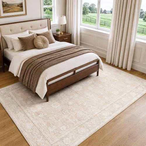 5x7 Beige Neutral Floral Living Room Area Rug - Image 3
