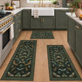 JTJ Kitchen Rugs Set of 3, Dark Green Vintage Insect by JTJ