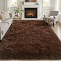 Area Rug Living Room Bedroom: 4x6 Fluffy Plush Shag Carpet Brown by Luxturiy