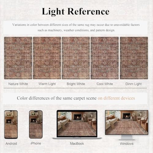 Zeeinx 9x12 Washable Area Rug Brick Red Vintage Rug - Image 5