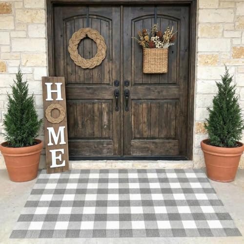 MUBIN Cotton Buffalo Plaid Rug, Washable Large Doormat Hand-Woven Foldable Area - Image 3