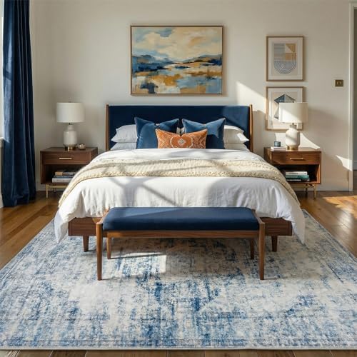 Washable Area Rug 6x9 for Living Room, Non-Slip Backing, Distressed Blue - Image 2