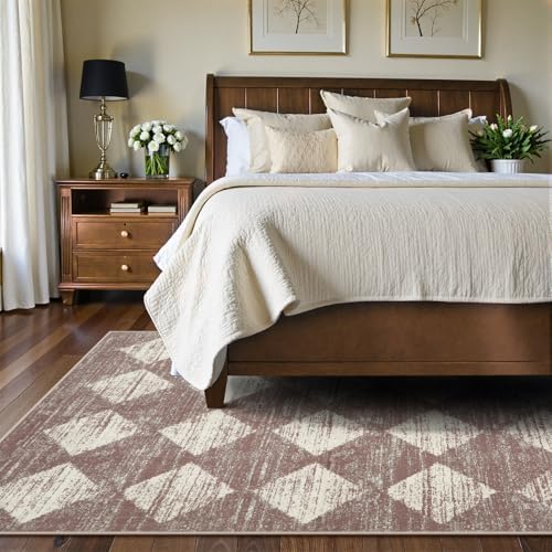 Lahome Checkered 6x9 Area Rug Beige Machine Washable Non Slip Living Room - Image 3