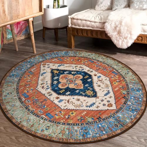 Lahome Boho Washable 4Ft Round Area Rug, Non-Slip Throw Untra-Thin Small Round - Image 4