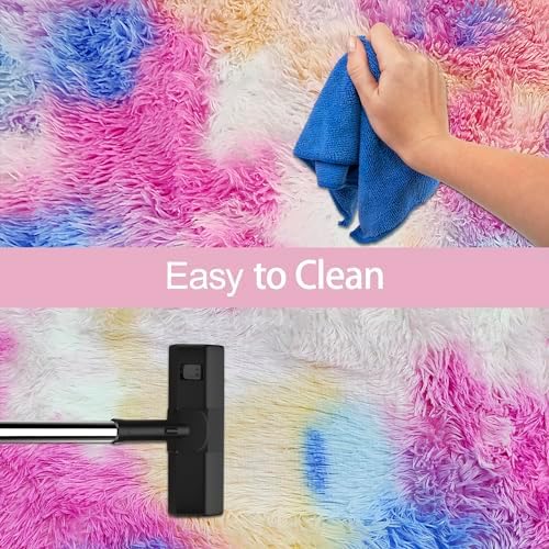Small Fluffy Colorful Rug for Bedroom Girls 3x5 Kawaii Rainbow Tie Dye Area Rug - Image 7