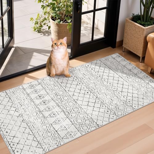 2x4 Runner Rug for Hallway: Washable Non Slip Moroccan Kitchen Rugs Grey by BYYVOORugsforYourHome