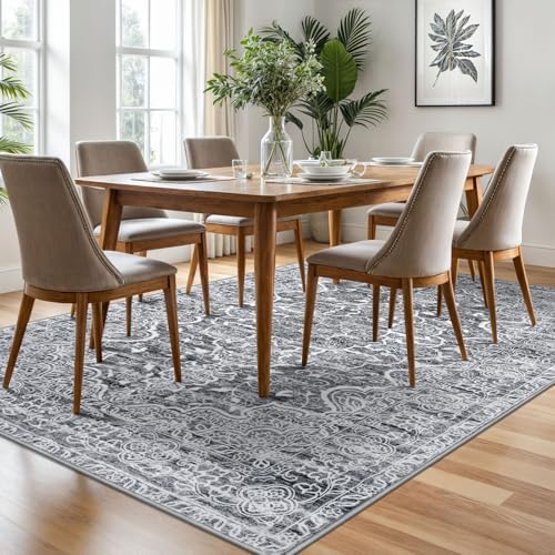 KUTA Living Room Rug 6x9 Grey Blue White Vintage Washable Large Area Rugs - Image 3