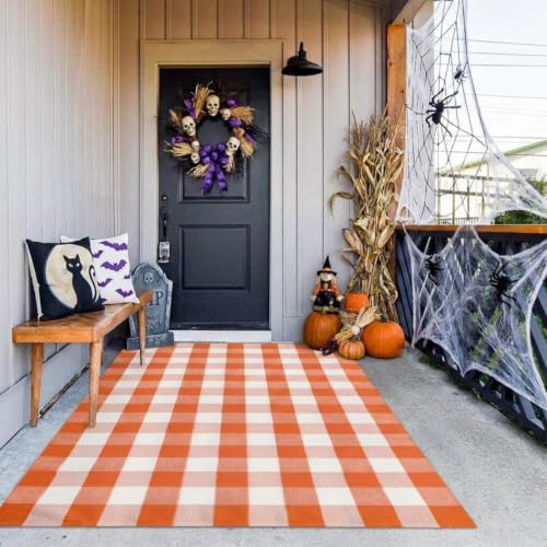 MUBIN Fall Decor Cotton Buffalo Plaid Rug, Washable Large Halloween Doormat - Image 3
