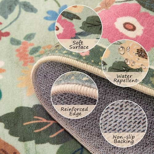 RELEANY Floral Washable 2x3 Area Rugs Doormat LightGreen - Image 4