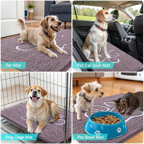 OLANLY Dog Door Mat for Muddy Paws 36x24, Paw Print Design Chenille Mud Mat - Image 7