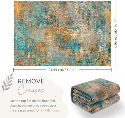 Small Washable Area Rug 2x3, Soft Non Slip Entryway Rug, Teal/Orange - Image 2