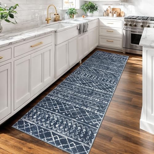 KUTA Moroccan Washable Runner Rug, 2x7 Vintage Navy Blue Boho - Image 3