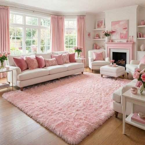 Amdrebio Pink Fluffy Plush Rug 5x7 - Image 4