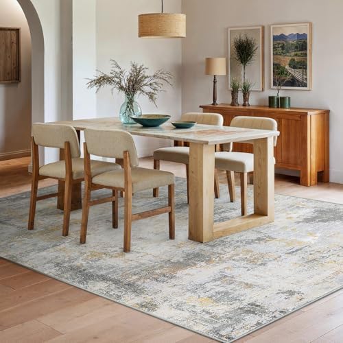 6x9 Area Rug Living Room, Modern Abstract Washable Indoor Carpet Beige - Image 2
