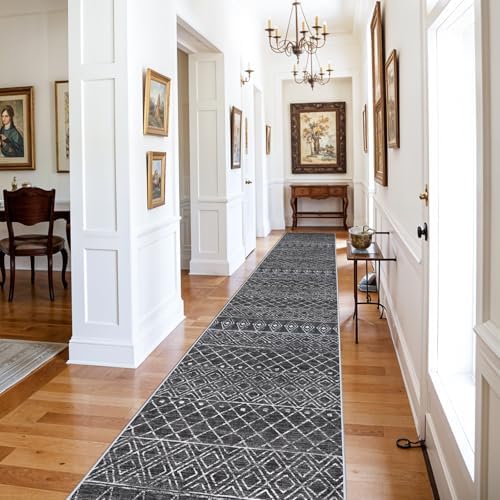 3x16 Black Moroccan Washable Rug:Modern Boho Long Hallway Runner Rug - Image 3